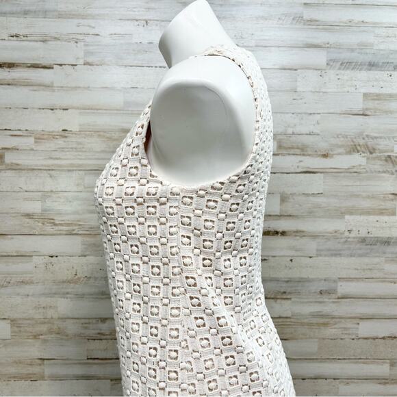 Tibi Sonoran Sleeveless Eyelet Shift Dress Size 0 Ivory Overlay Neutral Cotton - Picture 6 of 15
